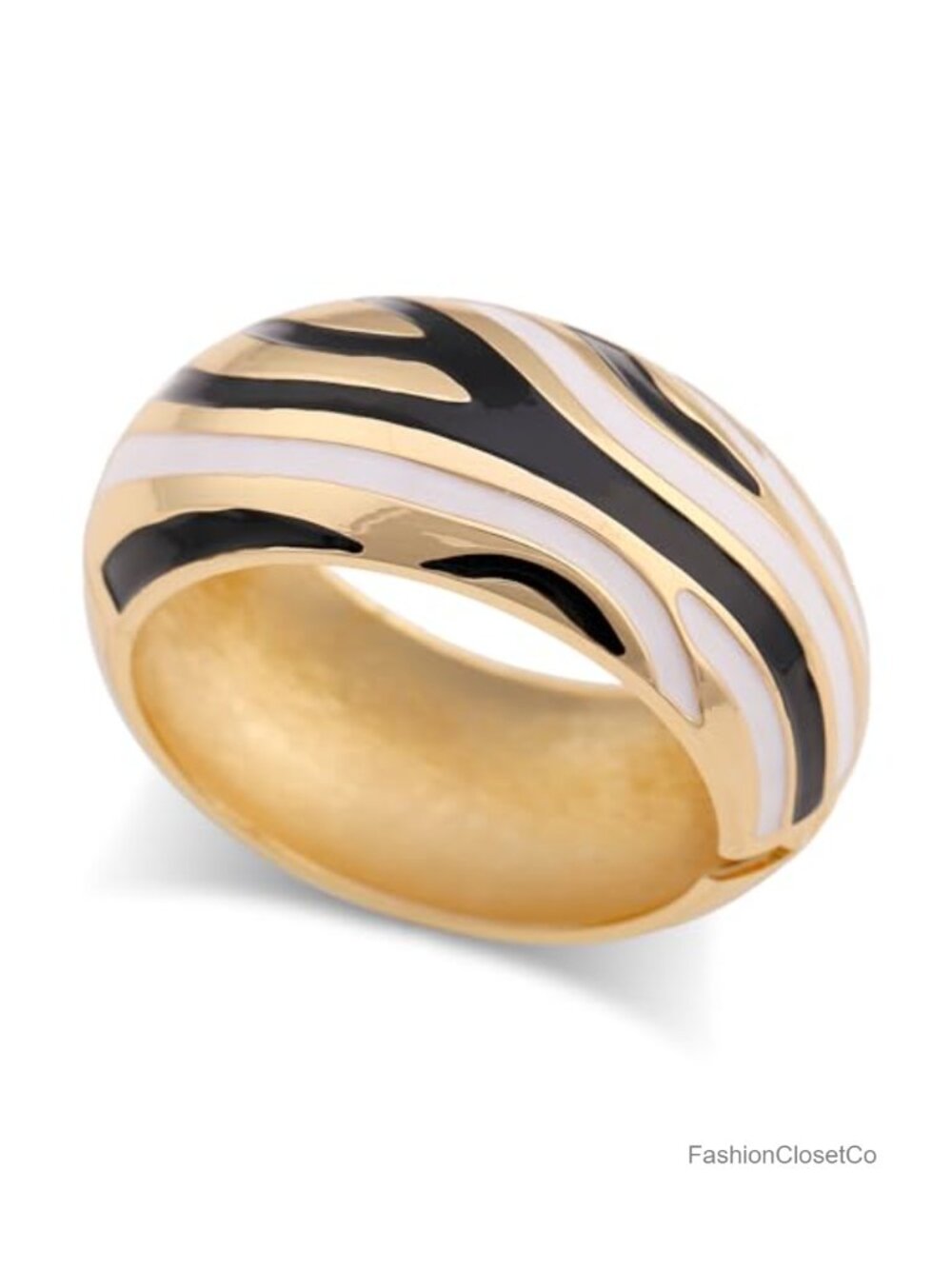 Zebra Print Enamel Cuff Bracelet Gold Plated Finish Trendy Statement Jewelry